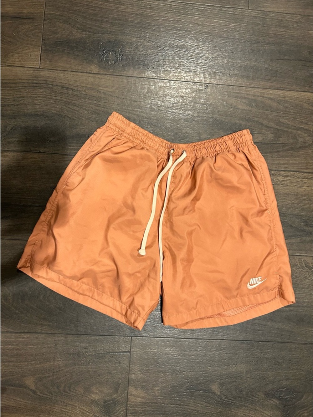 Nike Orange Athletic Swim Shorts with White Logo